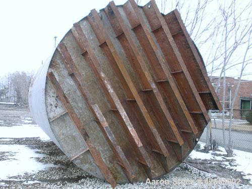 Used Tank, Approximate 17,000 Gallon, 316 Stainless Steel, Vertical. Approximate 144" diameter x 242" straight side, coned top (dented), sloped bottom. Top openings: (2) 3", 4", side 24" manway with ...