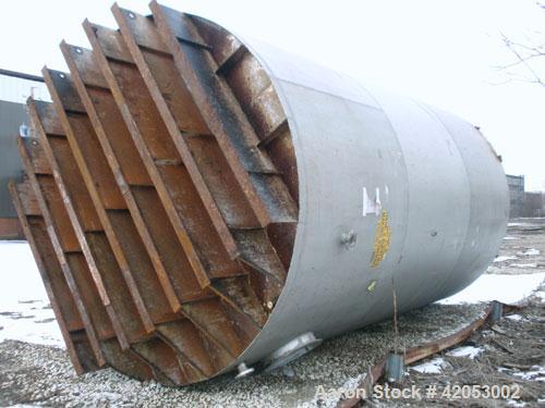 Used Tank, Approximate 17,000 Gallon, 316 Stainless Steel, Vertical. Approximate 144" diameter x 242" straight side, coned top (dented), sloped bottom. Top openings: (2) 3", 4", side 24" manway with ...