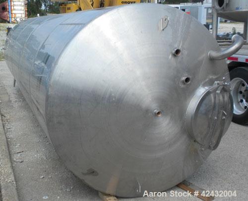 Used Tank, Approximately 5,000 Gallon / 19,220 Liter, 304 Stainless Steel, Vertical. 72" Diameter x 288" straight side, dish top and sloped bottom. Openings: top 18" manway with cover, 3" sanitary, (...