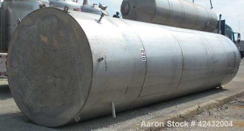 Used Tank, Approximately 5,000 Gallon / 19,220 Liter, 304 Stainless Steel, Vertical. 72" Diameter x 288" straight side, dish top and sloped bottom. Openings: top 18" manway with cover, 3" sanitary, (...