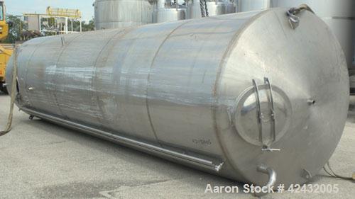 Used Tank, Approximately 5,000 Gallon / 19,220 Liter, 304 Stainless Steel, Vertical. 72" Diameter x 288" straight side, dish top and sloped bottom. Openings: top 18" manway with cover, 3" sanitary, 1...