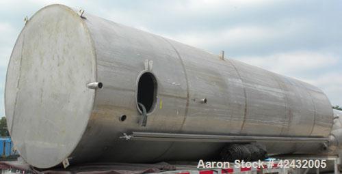 Used Tank, Approximately 5,000 Gallon / 19,220 Liter, 304 Stainless Steel, Vertical. 72" Diameter x 288" straight side, dish top and sloped bottom. Openings: top 18" manway with cover, 3" sanitary, 1...
