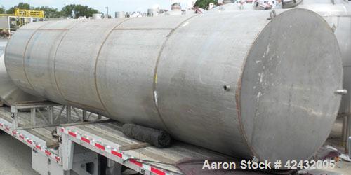 Used Tank, Approximately 5,000 Gallon / 19,220 Liter, 304 Stainless Steel, Vertical. 72" Diameter x 288" straight side, dish top and sloped bottom. Openings: top 18" manway with cover, 3" sanitary, 1...