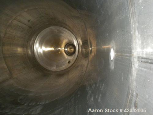 Used Tank, Approximately 5,000 Gallon / 19,220 Liter, 304 Stainless Steel, Vertical. 72" Diameter x 288" straight side, dish top and sloped bottom. Openings: top 18" manway with cover, 3" sanitary, 1...
