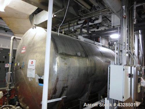 Used Tank, 6000 Gallon, Stainless Steel, Horizontal.Approximately 96" diameter x 180" straight side.Slight coned ends. Mounted on saddles.