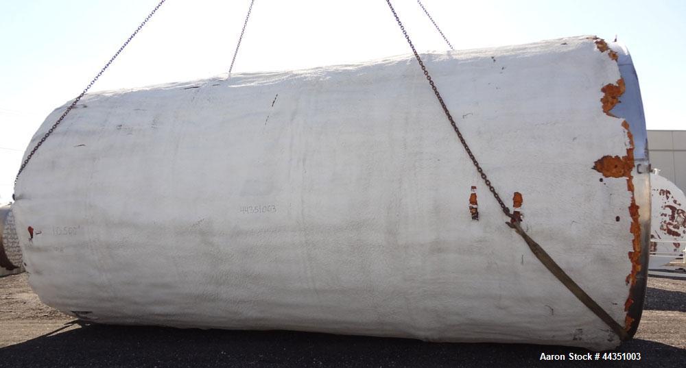Used Tank, Approximate 22,900 Gallon, 304 Stainless Steel, Vertical. Approximate 148” diameter x 308” straight side, coned top, flat bottom. Openings top 2”, 6”, 9” hand hole with cover. Side bottom ...