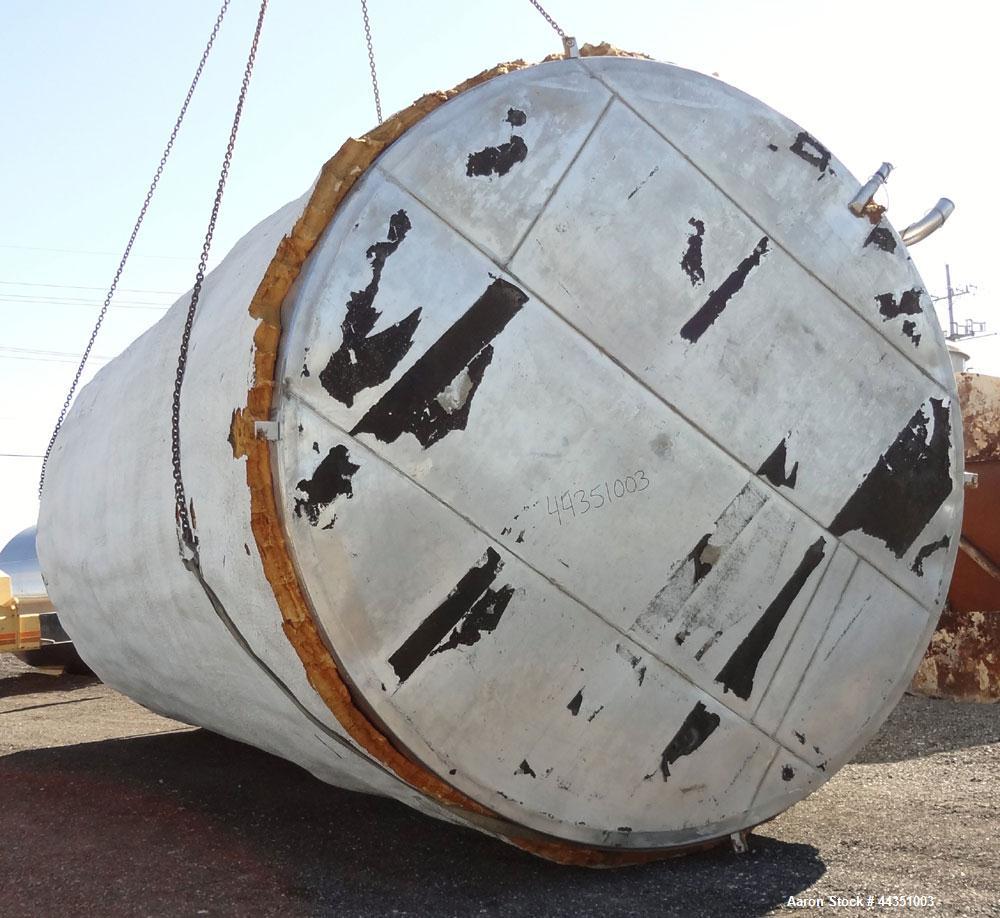 Used Tank, Approximate 22,900 Gallon, 304 Stainless Steel, Vertical. Approximate 148” diameter x 308” straight side, coned top, flat bottom. Openings top 2”, 6”, 9” hand hole with cover. Side bottom ...