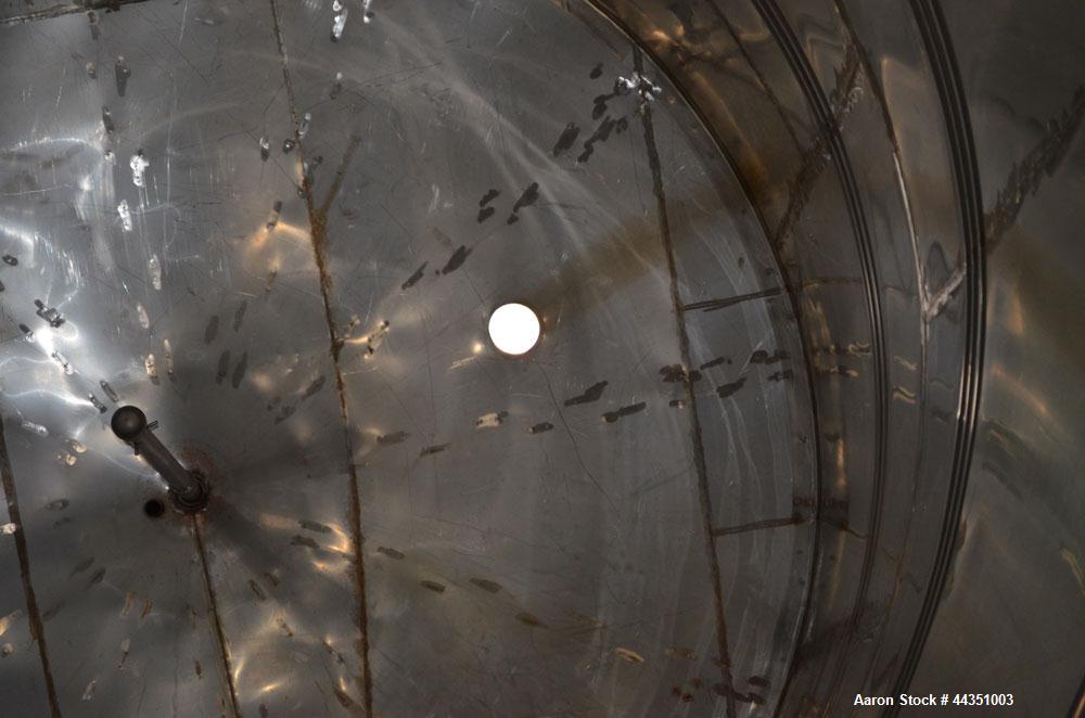 Used Tank, Approximate 22,900 Gallon, 304 Stainless Steel, Vertical. Approximate 148” diameter x 308” straight side, coned top, flat bottom. Openings top 2”, 6”, 9” hand hole with cover. Side bottom ...