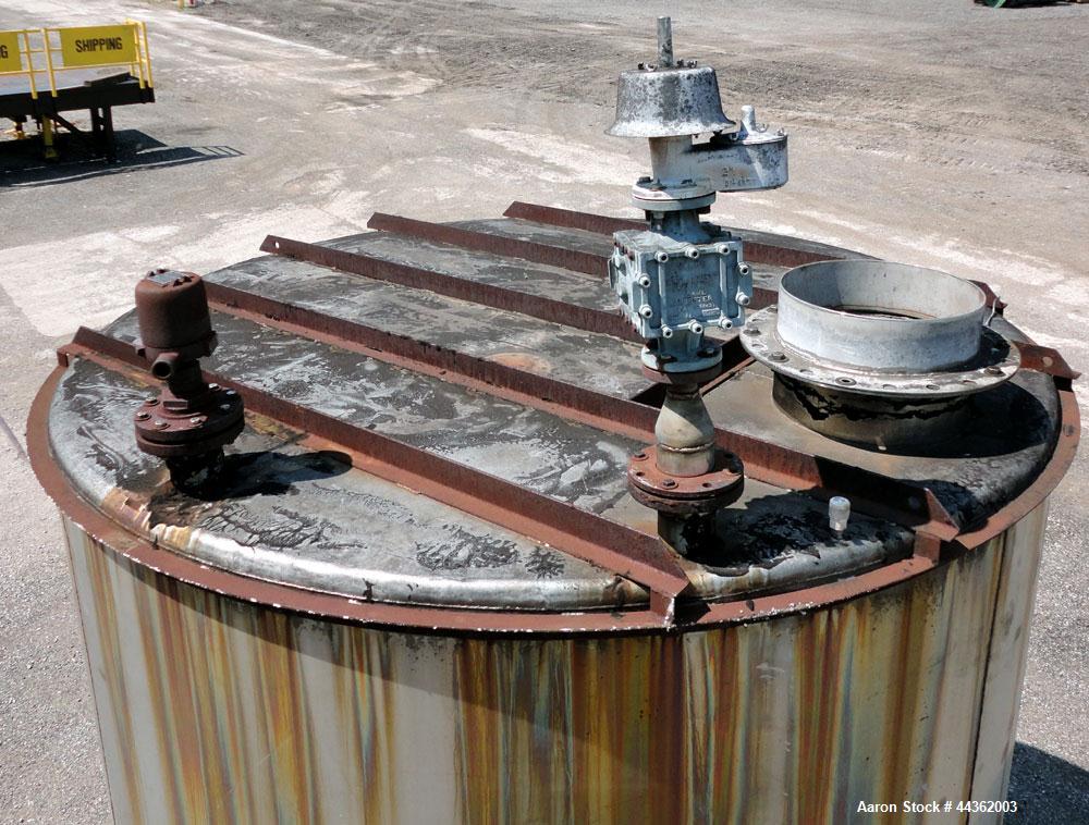 Used Tank, 5100 Gallon, 304 Stainless Steel, Vertical. Approximately 114 diameter x 116 straight side, flat top, sloped bottom. Internal ladder. Openings: top (2) 4", 20" manway, no cover; 3" off cen...