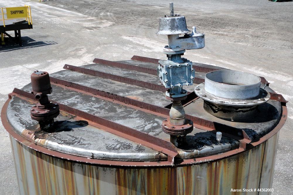 Used Tank, 5100 Gallon, 304 Stainless Steel, Vertical. Approximately 114 diameter x 116 straight side, flat top, sloped bottom. Internal ladder. Openings: top (2) 4", 20" manway, no cover; 3" off cen...