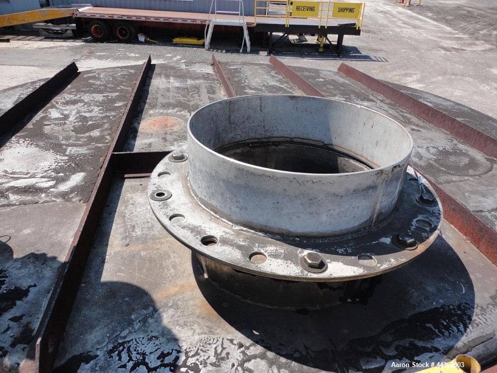 Used Tank, 5100 Gallon, 304 Stainless Steel, Vertical. Approximately 114 diameter x 116 straight side, flat top, sloped bottom. Internal ladder. Openings: top (2) 4", 20" manway, no cover; 3" off cen...