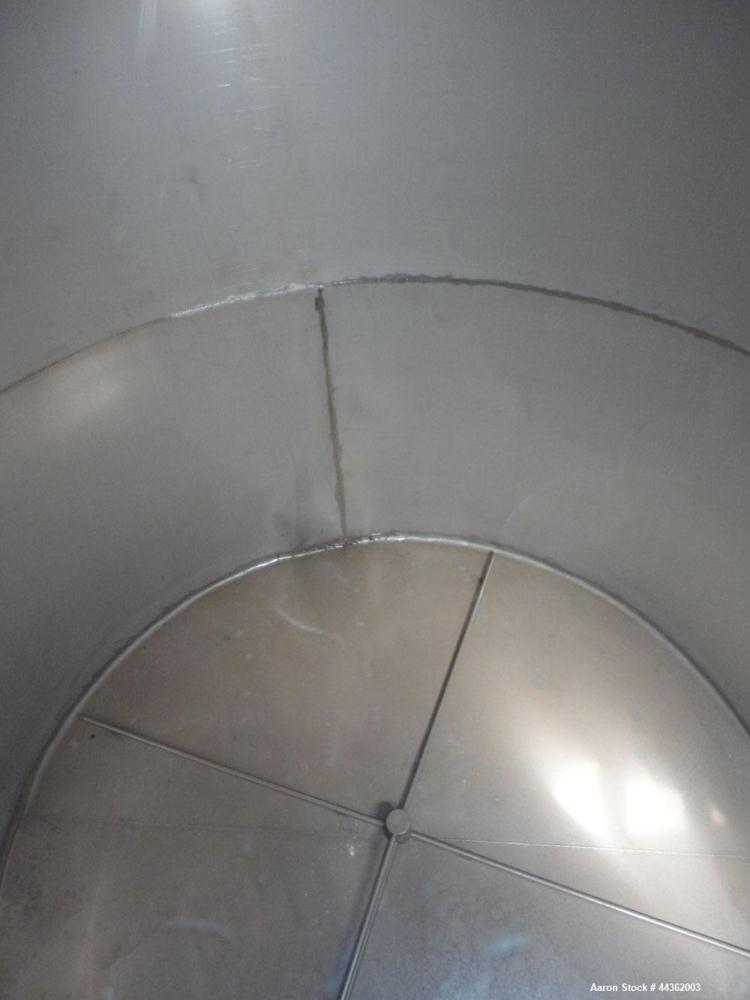 Used Tank, 5100 Gallon, 304 Stainless Steel, Vertical. Approximately 114 diameter x 116 straight side, flat top, sloped bottom. Internal ladder. Openings: top (2) 4", 20" manway, no cover; 3" off cen...