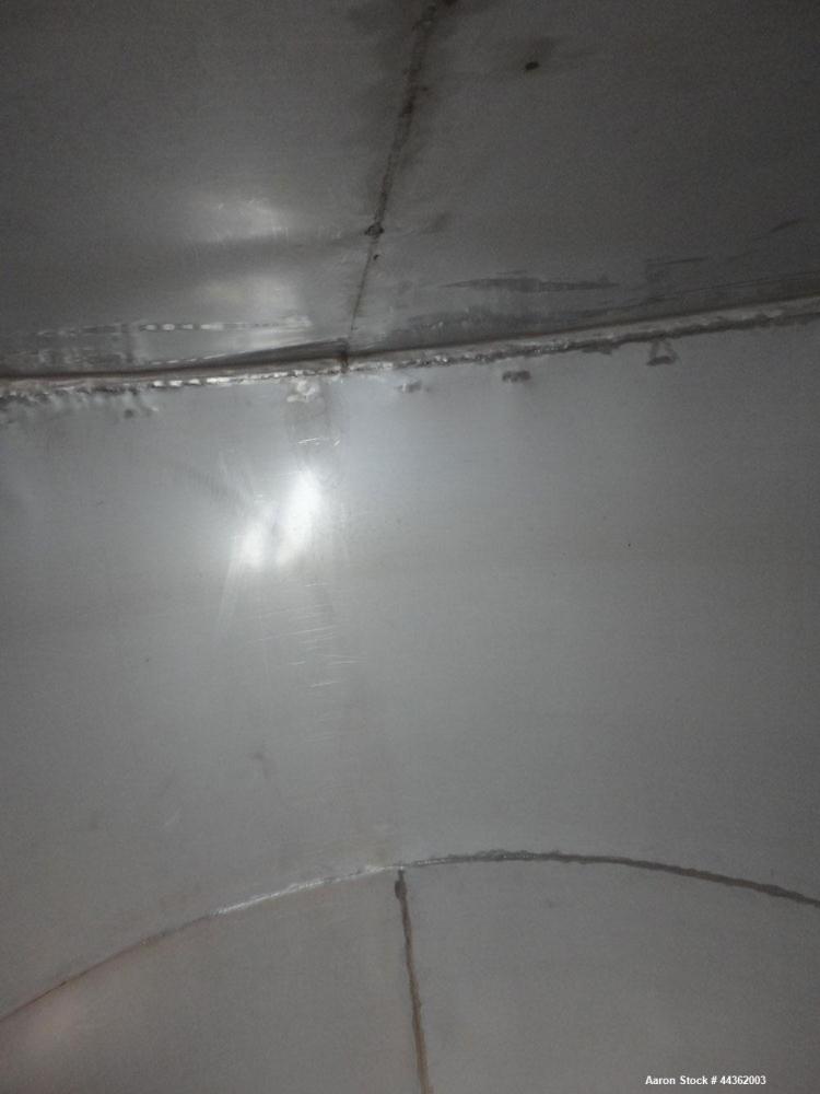 Used Tank, 5100 Gallon, 304 Stainless Steel, Vertical. Approximately 114 diameter x 116 straight side, flat top, sloped bottom. Internal ladder. Openings: top (2) 4", 20" manway, no cover; 3" off cen...
