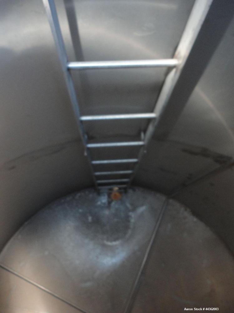 Used Tank, 5100 Gallon, 304 Stainless Steel, Vertical. Approximately 114 diameter x 116 straight side, flat top, sloped bottom. Internal ladder. Openings: top (2) 4", 20" manway, no cover; 3" off cen...
