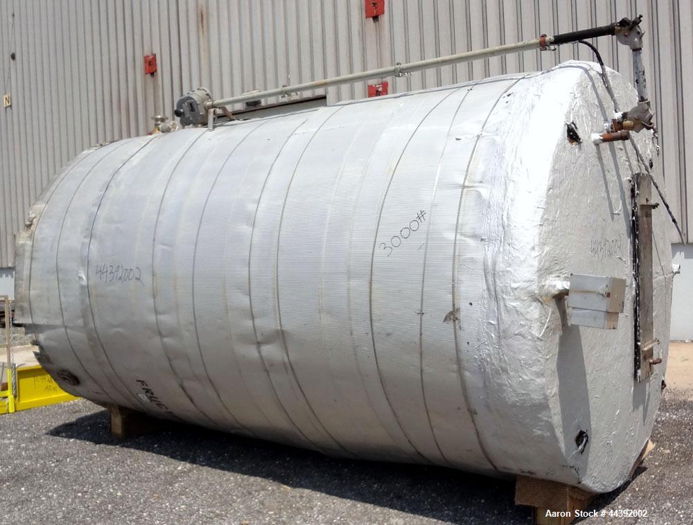 Used Tank, 5200 Gallon, 304 Stainless Steel, Vertical. Approximately 96" diameter x 170" straight side, flat top and bottom. Approximately 2" bottom head internal pipe coil. Openings: top 42" x 5" wi...