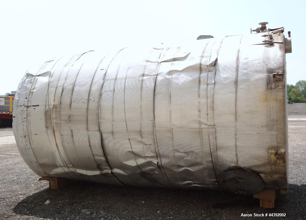Used Tank, 5200 Gallon, 304 Stainless Steel, Vertical. Approximately 96" diameter x 170" straight side, flat top and bottom. Approximately 2" bottom head internal pipe coil. Openings: top 42" x 5" wi...