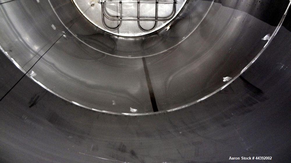 Used Tank, 5200 Gallon, 304 Stainless Steel, Vertical. Approximately 96" diameter x 170" straight side, flat top and bottom. Approximately 2" bottom head internal pipe coil. Openings: top 42" x 5" wi...