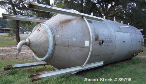 Used Tank, Approximate 16,000 Gallon Stainless Steel, Vertical. Approximate 120" diameter x 25' straight side x 8' cone bottom. Flat top. Openings top 3", 6", 8", 20" manway with cover. Side manway w...