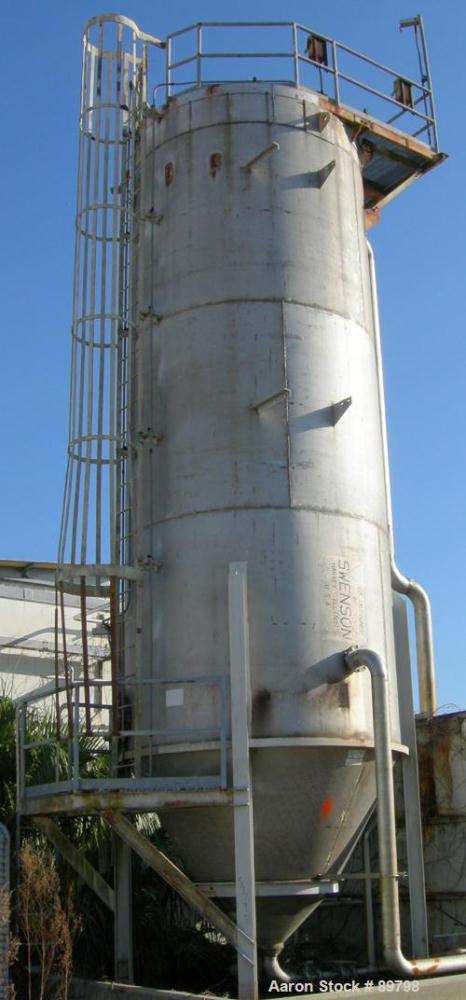 Used Tank, Approximate 16,000 Gallon Stainless Steel, Vertical. Approximate 120" diameter x 25' straight side x 8' cone bottom. Flat top. Openings top 3", 6", 8", 20" manway with cover. Side manway w...