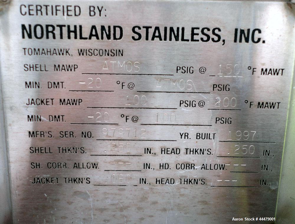 Used 10,000 Gallon Stainless Steel Northland Stainless Tank 
