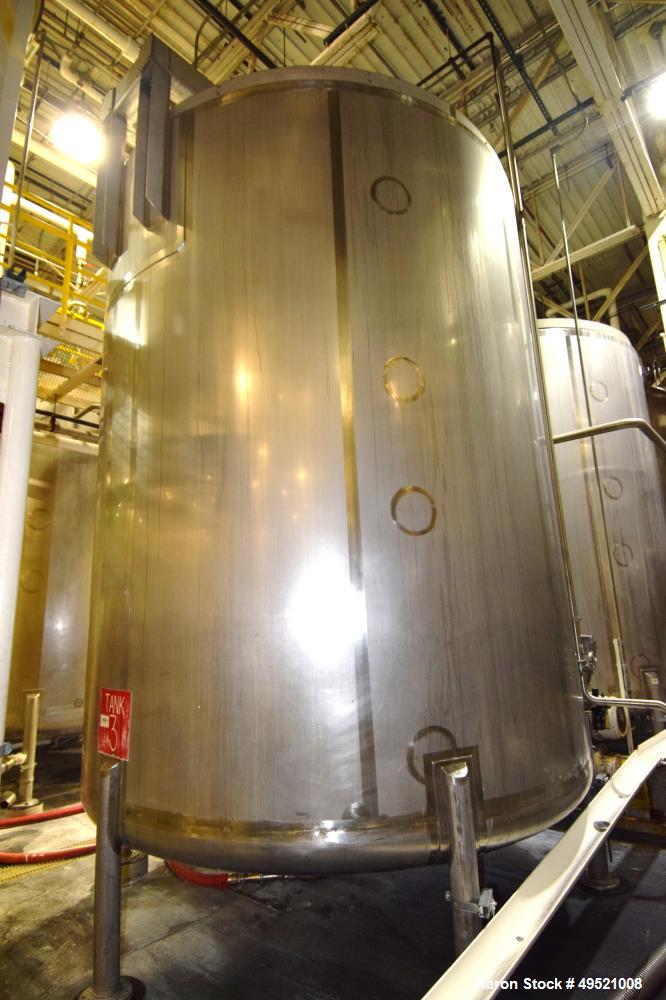 Used Northland Stainless Tank, Approximate 8000 Gallon, 316 Stainless Steel, Vertical. Approximate 126” diameter x 144” straight side, dished top & bottom. Stainless steel agitator bridge with a Ligh...