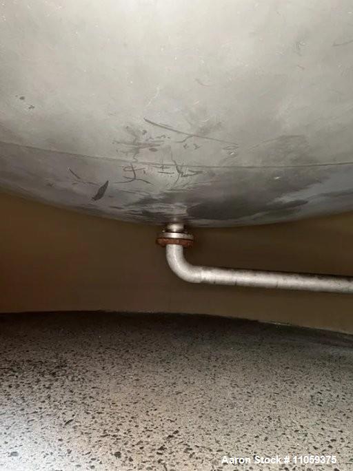 Used Paul Mueller 15,000-gallon stainless steel storage tank with dish top/bottom, 12' diameter, 3 PSI rating, and sanitary construction. Skirt-mounted. Previously used in a brewery. Ideal for food, beverage, and industrial liquid storage.