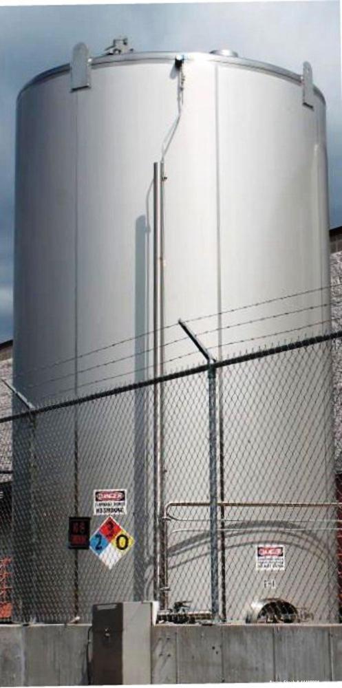 Used "16,000-GALLON MODEL ""D"" BEVERAGE GRADE, SINGLE WALL, VERTICAL, CYLINDRICAL, WELDED, STAINLESS STEEL, ABOVE GROUND BULK TANK -MUELLER – S/N 408527-1, FE-300251: Design: UL-142, No stamp at 100...