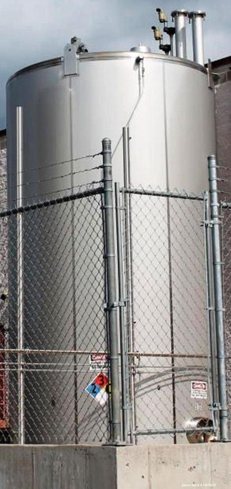 Used "16,000-GALLON MODEL ""D"" BEVERAGE GRADE, SINGLE WALL, VERTICAL, CYLINDRICAL, WELDED, STAINLESS STEEL, ABOVE GROUND TANK - MUELLER – S/N 408527-2, FE-300252: Design: UL-142, No stamp at 100º F,...