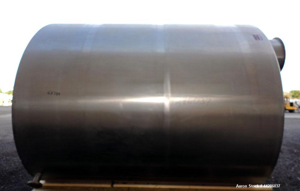 Used Perma-San Tank, 5000 Gallon, Model CVF, 316 Stainless Steel, Vertical. 108" Diameter x 129" straight side, cone top, flat bottom. Openings top 3" tri-clamp, 20" Diameter top man way with cover. ...