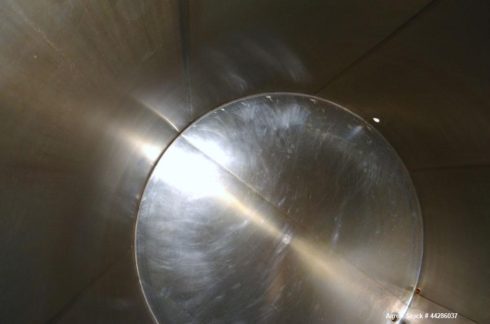 Used Perma-San Tank, 5000 Gallon, Model CVF, 316 Stainless Steel, Vertical. 108" Diameter x 129" straight side, cone top, flat bottom. Openings top 3" tri-clamp, 20" Diameter top man way with cover. ...