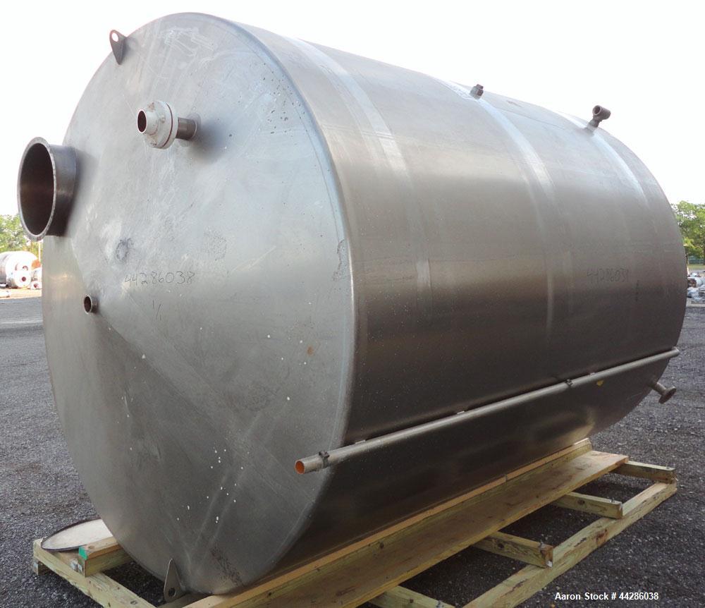 Used Perma-San Tank, 5000 Gallon, 316 Stainless Steel, Vertical. 108” Diameter x 130” straight side, cone top, flat bottom. 20” Diameter top man way with cover. 3” Diameter Tri Clamp Center Top Inlet...