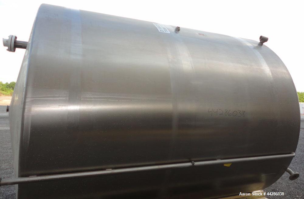 Used Perma-San Tank, 5000 Gallon, 316 Stainless Steel, Vertical. 108” Diameter x 130” straight side, cone top, flat bottom. 20” Diameter top man way with cover. 3” Diameter Tri Clamp Center Top Inlet...