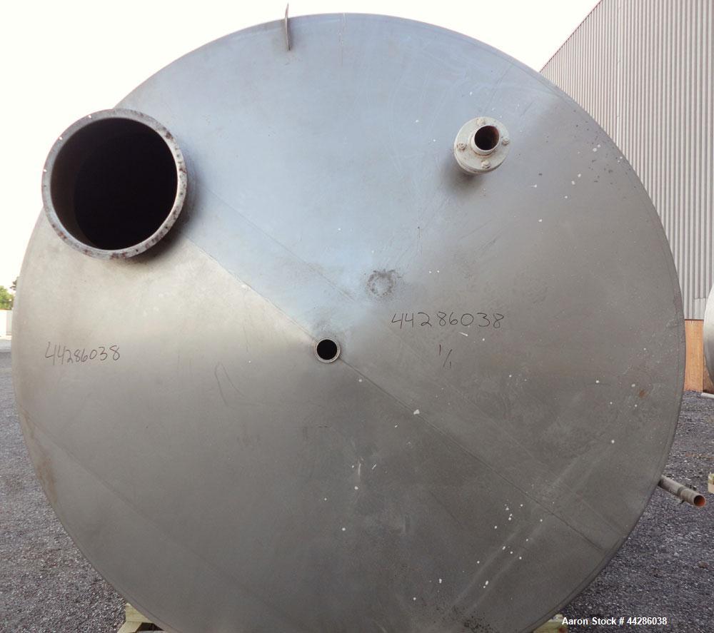 Used Perma-San Tank, 5000 Gallon, 316 Stainless Steel, Vertical. 108” Diameter x 130” straight side, cone top, flat bottom. 20” Diameter top man way with cover. 3” Diameter Tri Clamp Center Top Inlet...