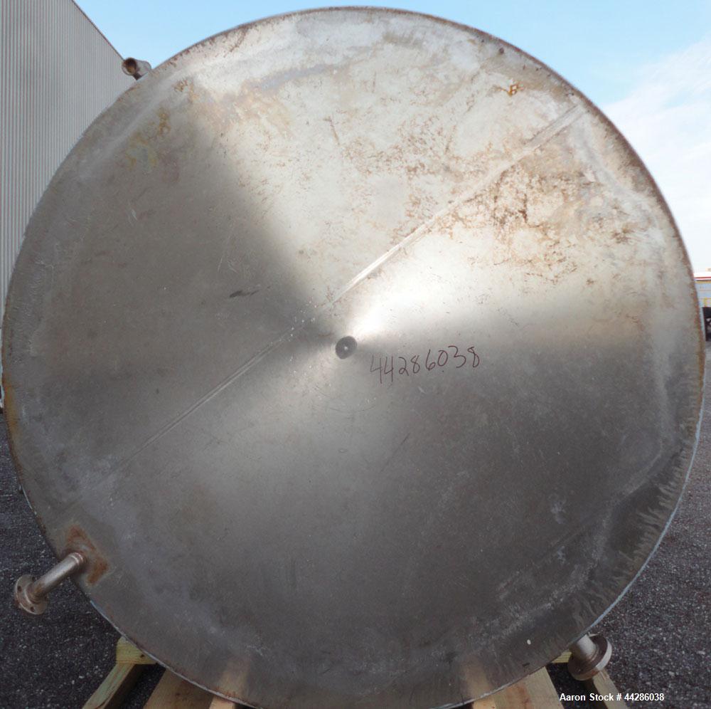 Used Perma-San Tank, 5000 Gallon, 316 Stainless Steel, Vertical. 108” Diameter x 130” straight side, cone top, flat bottom. 20” Diameter top man way with cover. 3” Diameter Tri Clamp Center Top Inlet...