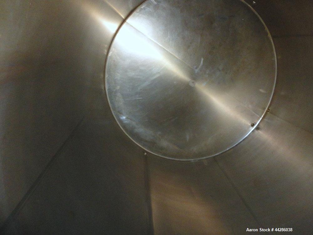 Used Perma-San Tank, 5000 Gallon, 316 Stainless Steel, Vertical. 108” Diameter x 130” straight side, cone top, flat bottom. 20” Diameter top man way with cover. 3” Diameter Tri Clamp Center Top Inlet...