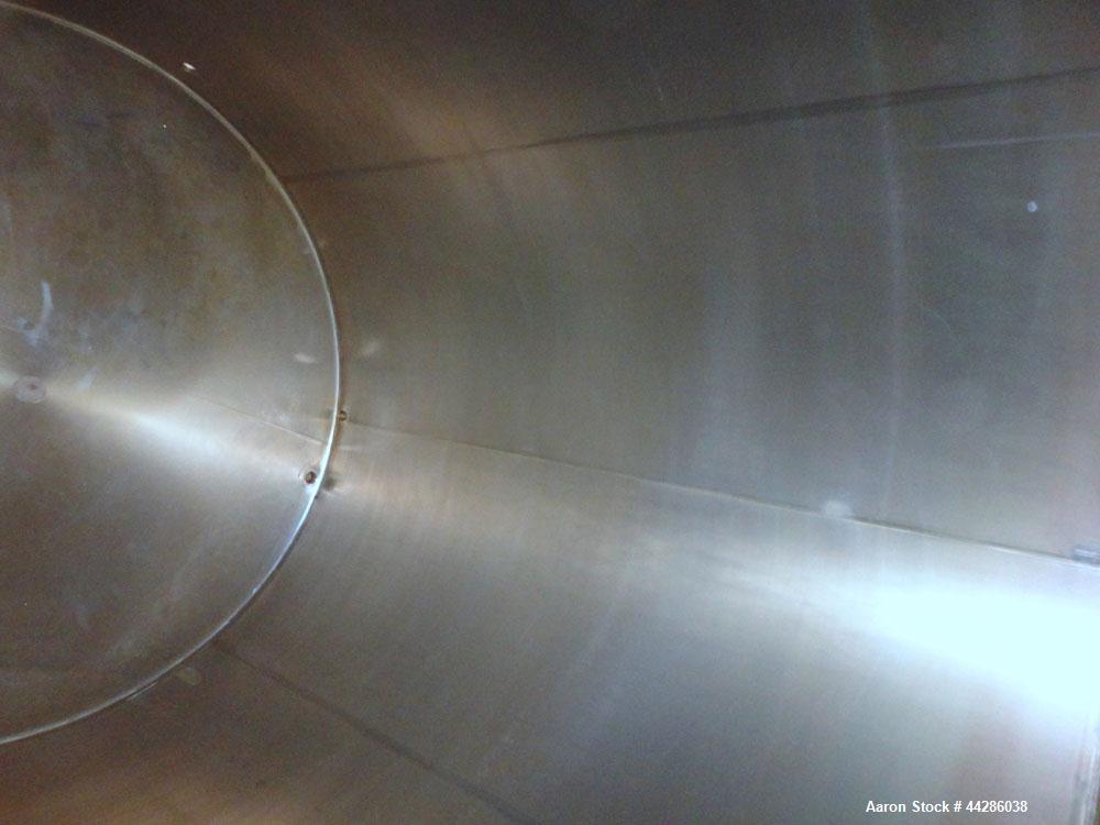 Used Perma-San Tank, 5000 Gallon, 316 Stainless Steel, Vertical. 108” Diameter x 130” straight side, cone top, flat bottom. 20” Diameter top man way with cover. 3” Diameter Tri Clamp Center Top Inlet...