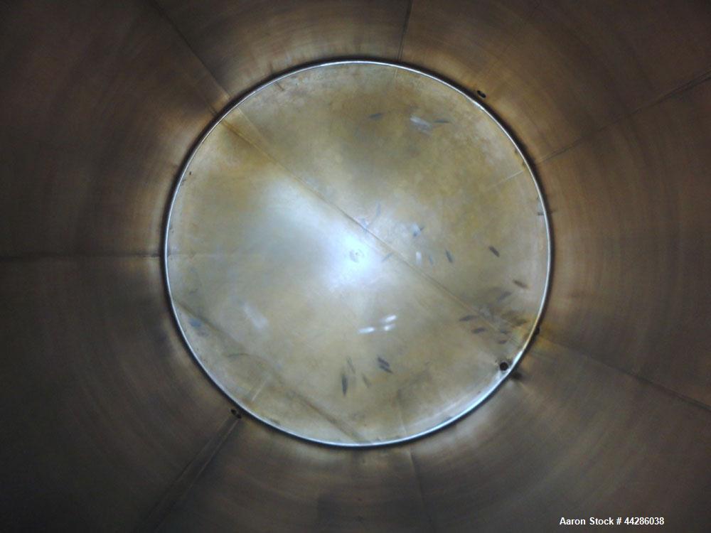 Used Perma-San Tank, 5000 Gallon, 316 Stainless Steel, Vertical. 108” Diameter x 130” straight side, cone top, flat bottom. 20” Diameter top man way with cover. 3” Diameter Tri Clamp Center Top Inlet...