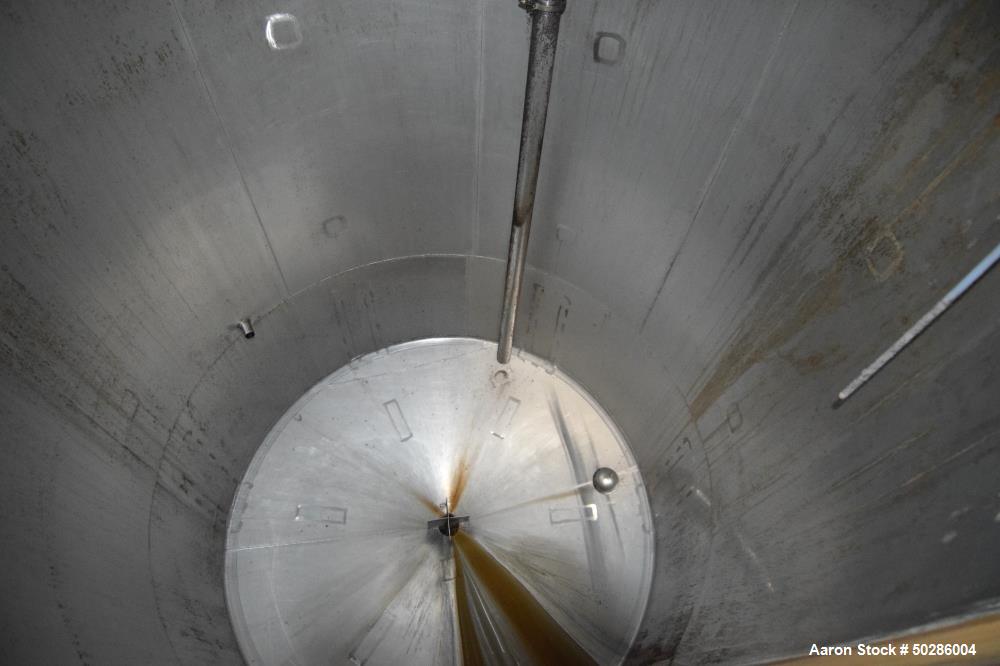 Used Perry Products Tank, 5,200 Gallon, Model VCCX, 304 Stainless Steel, Vertical. Approximate 106" diameter x 132" straight side, coned top & bottom. (1) Spray nozzle. Openings top (2) 2", 3", 4", 1...
