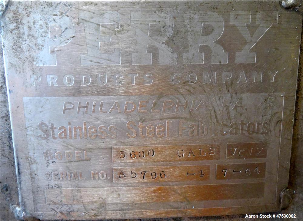 Used Perry Products Tank, 5,600 Gallon, Model VCWX, 316 Stainless Steel, Vertic