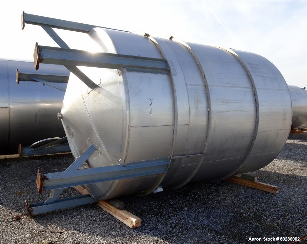 Used Perry Products Tank, 5,200 Gallon, Model VCWX, 304 Stainless Steel, Vertical. Approximate 106" diameter x 132" straight side, coned top & bottom. (1) Spray nozzle. Openings top 2", 3", (2) 4", 1...
