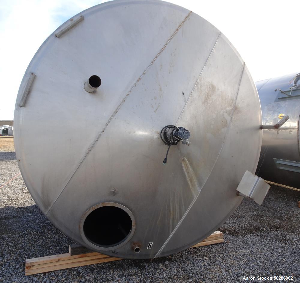 Used Perry Products Tank, 5,200 Gallon, Model VCWX, 304 Stainless Steel, Vertical. Approximate 106" diameter x 132" straight side, coned top & bottom. (1) Spray nozzle. Openings top 2", 3", (2) 4", 1...