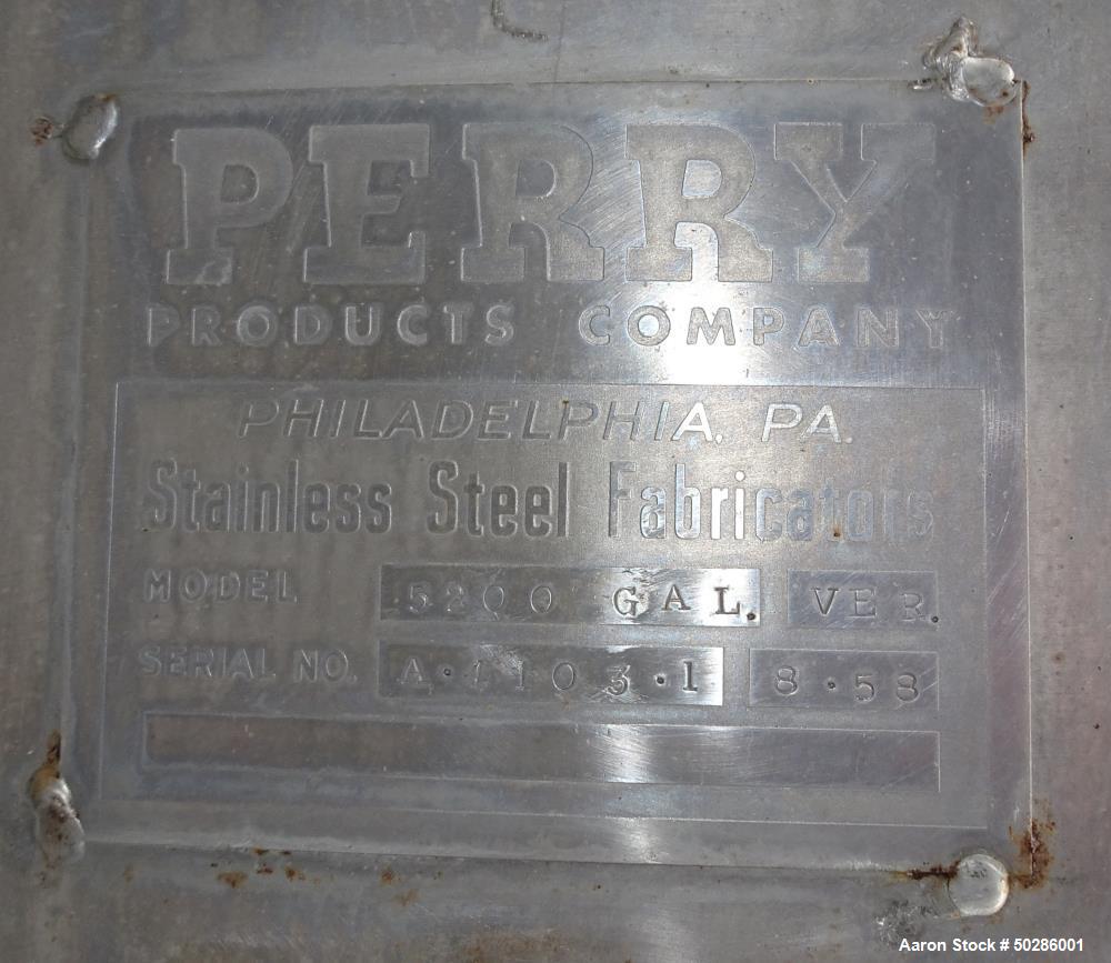 Used- Perry Products  5,200 Gallon Tank, Stainless Steel, Vertical.