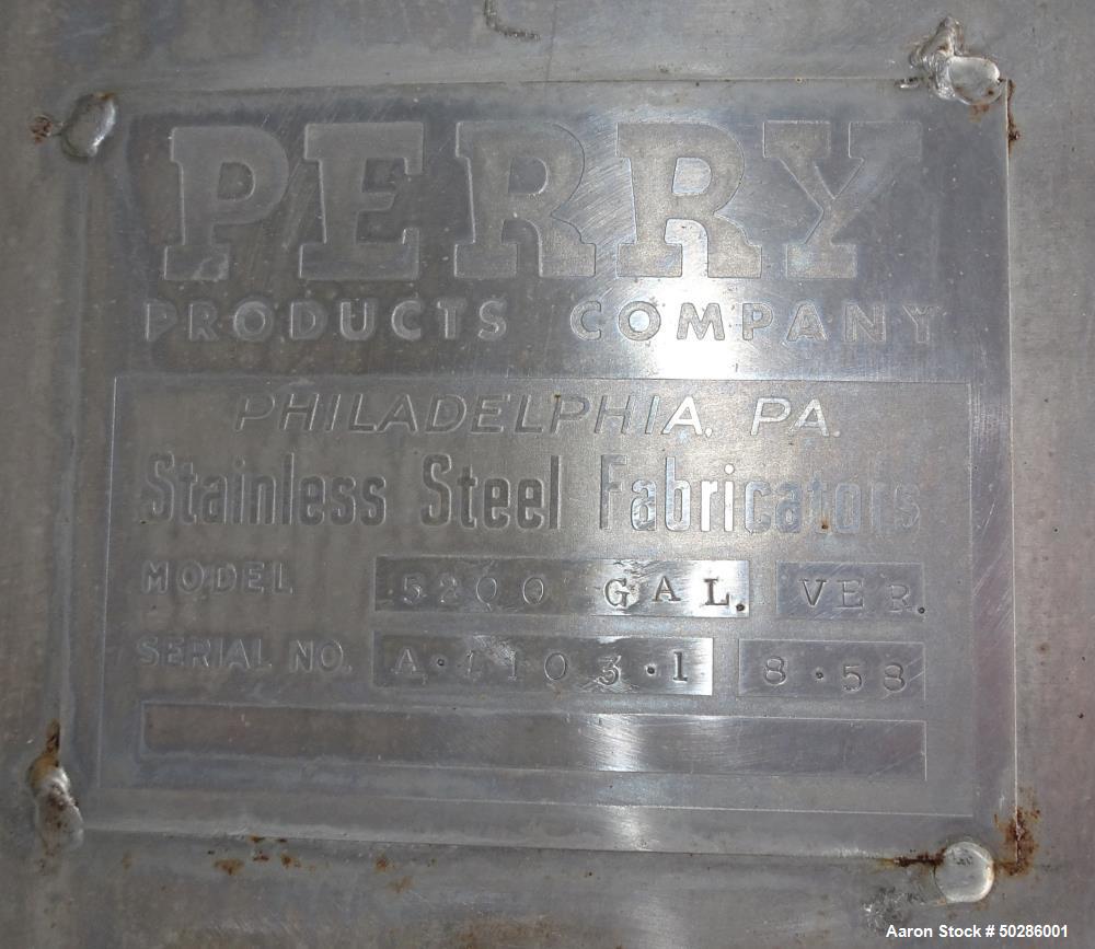 Used Perry Products  5,200 Gallon Tank, Stainless Steel, Vertical.