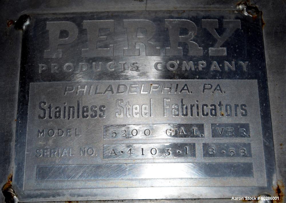 Used Perry Products  5,200 Gallon Tank, Stainless Steel, Vertical.