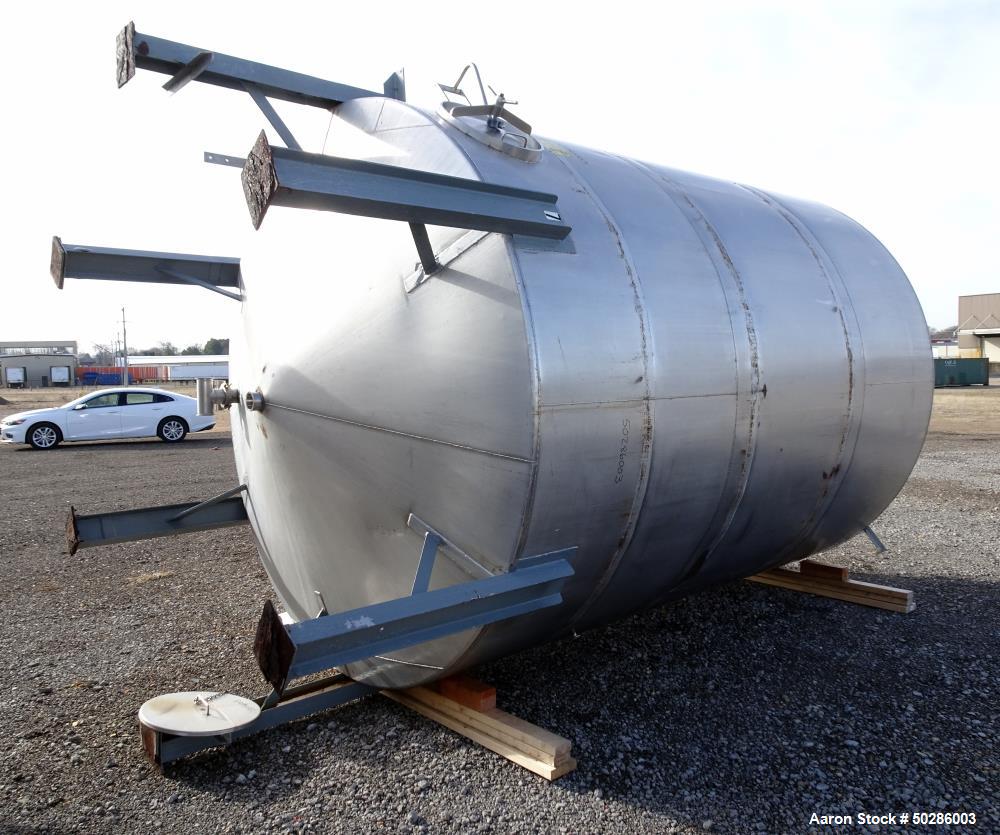 Used- Perry Products Tank, 5,200 Gallon, 304 Stainless Steel, Vertical. Approximate 106" diameter x 132" straight side, cone...