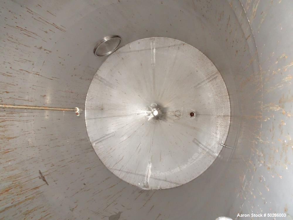 Used- Perry Products Tank, 5,200 Gallon, 304 Stainless Steel, Vertical. Approximate 106" diameter x 132" straight side, cone...