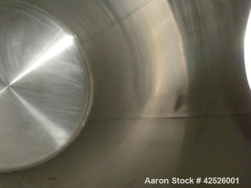 Used Pfaudler Cold Wall Tank, 5,000 Gallon, 304 Stainless Steel, Horizontal. 96" Diameter x 150" straight side, dished heads. Dimple jacket rated 150 PSI @ 365 degrees F.  (1) Head mounted agitator w...