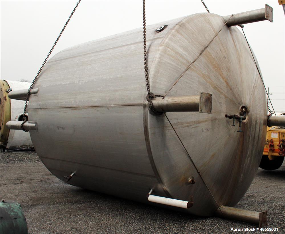 Used Precision Stainless Mixing Tank, 10,000 Gallon, 316L Stainless Steel, Vertical. Approximate 144" diameter x 142" straight side. Dished top and bottom heads. Insulated, 304 stainless steel dimple...