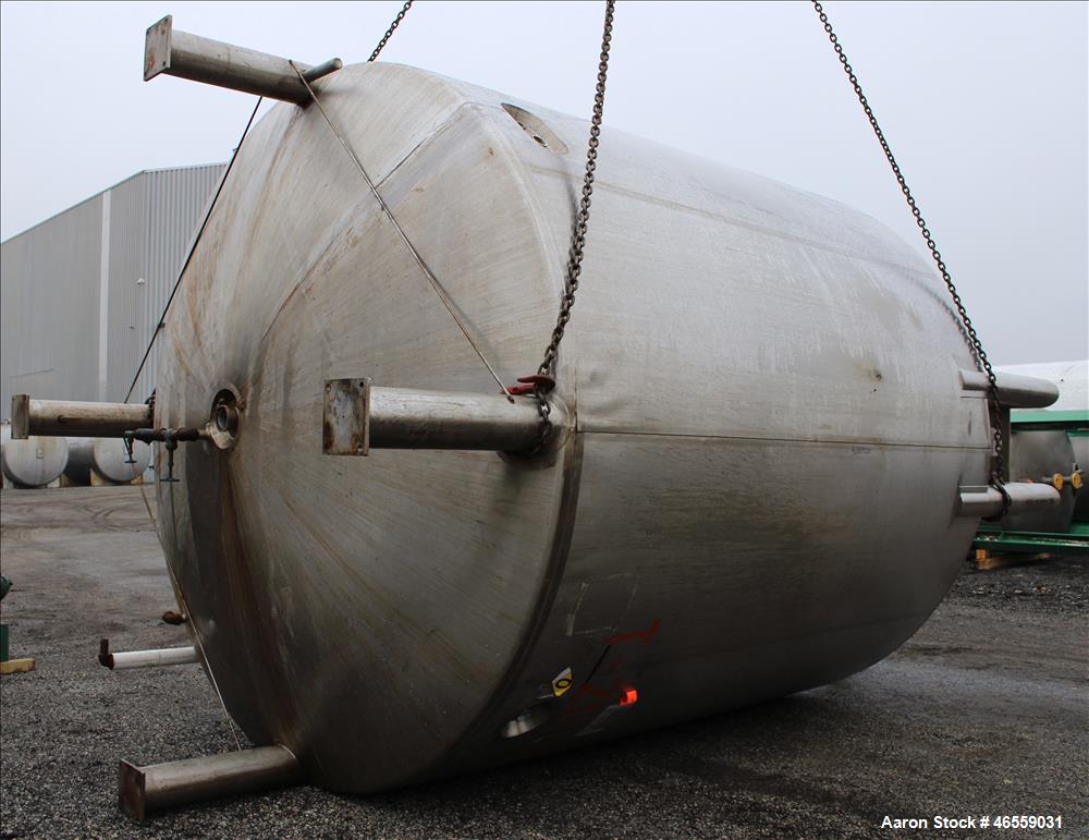 Used Precision Stainless Mixing Tank, 10,000 Gallon, 316L Stainless Steel, Vertical. Approximate 144" diameter x 142" straight side. Dished top and bottom heads. Insulated, 304 stainless steel dimple...