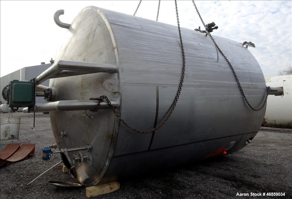 Used Precision Stainless Mixing Tank, 12,000 Gallon, 316L Stainless Steel, Vertical. Approximate 144" diameter x 166" straight side. Dished top and bottom heads. Insulated. 304L Stainless steel dimpl...